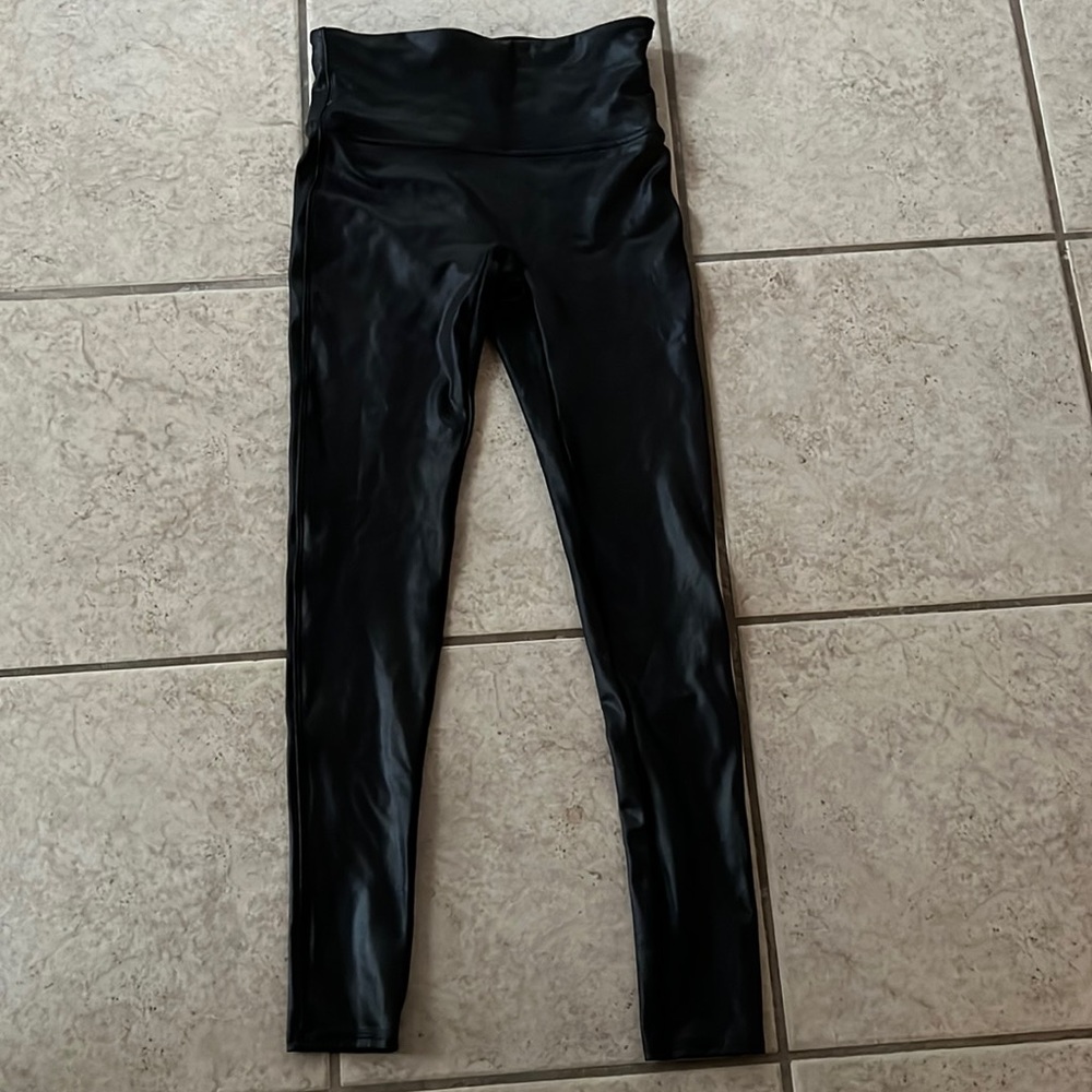 Black faux leather spanx leggings